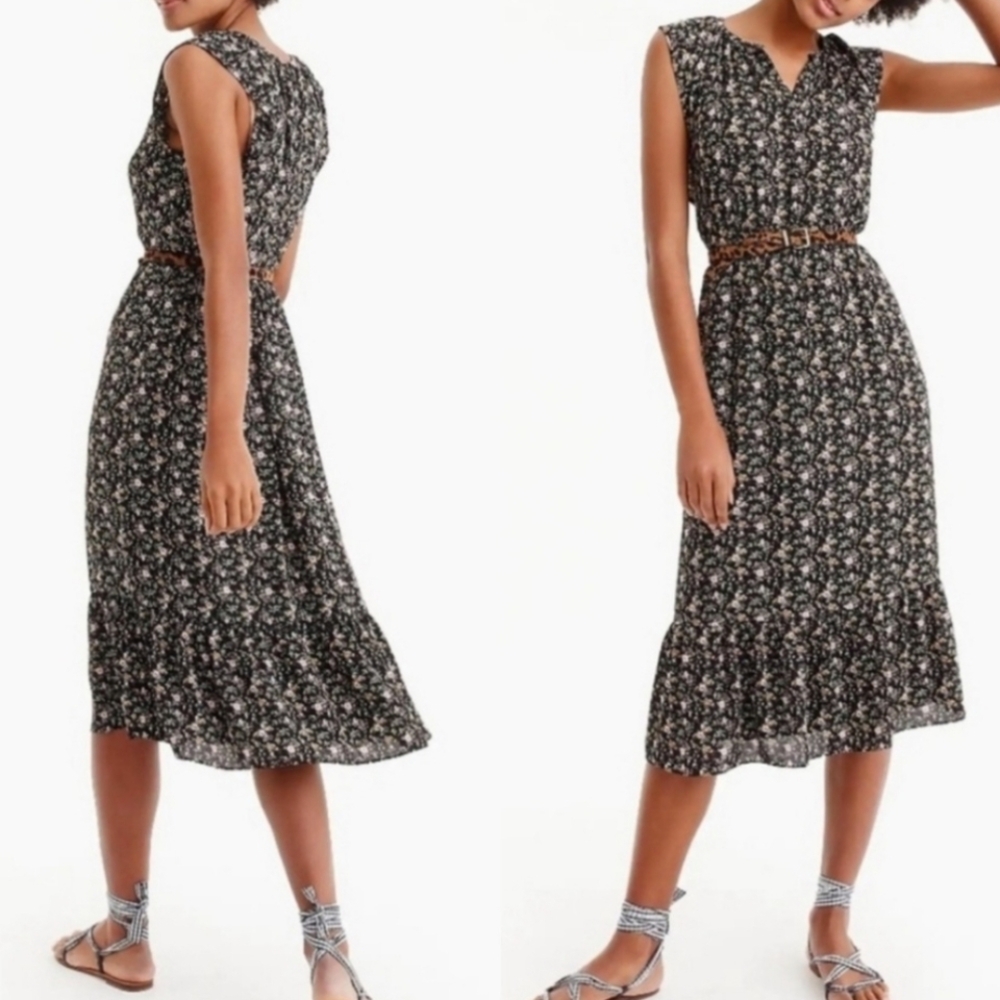 J. Crew Mercantile Black Floral Midi Dress sz  S Cottagecore